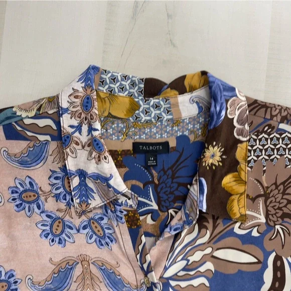 TALBOTS printed long sleeve viscose dress 14 work career slimming soft loose fit - Picture 9 of 11